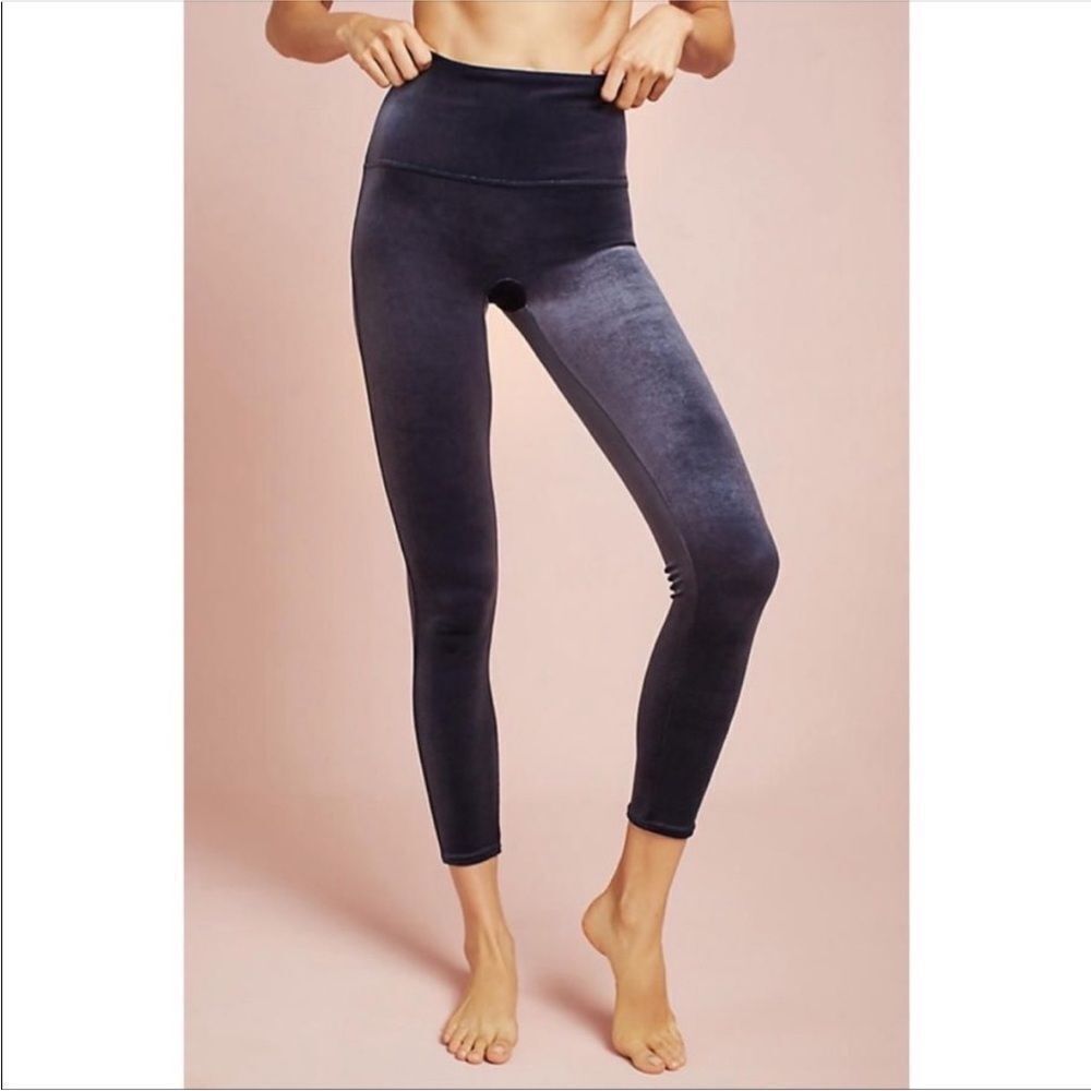 SPANX | Dark Blue Teal Velvet Leggings High Waist Full Length Women’s Size Small